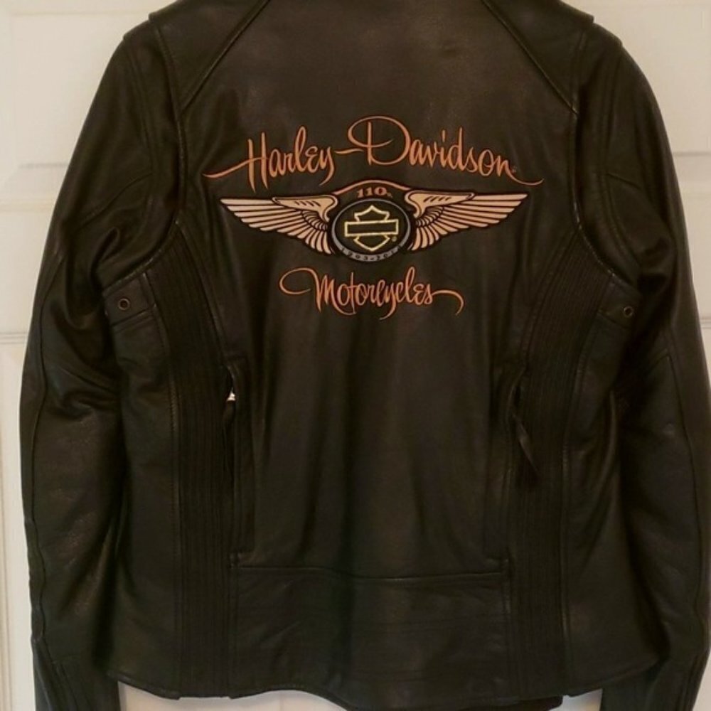 Harley Davidson Women's 110th Anniversary 3 in 1 Leather Jacket Med EUC‌